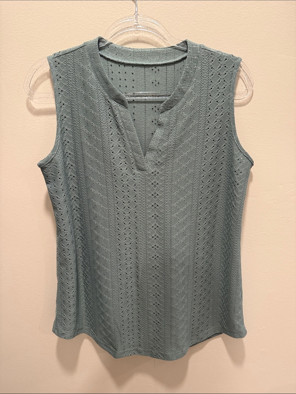 Sleeveless Eyelet Knit Tank Top in Sage Green